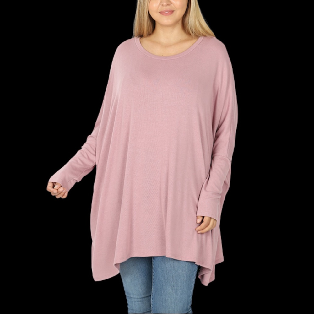 Perfect for Fall Plus Oversize Round Neck Poncho Lt Rose - Picture 2 of 4